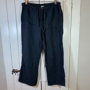 Heaven Womens Black 100% Linen Wide Leg Drawstring Pants Size Medium Made in USA